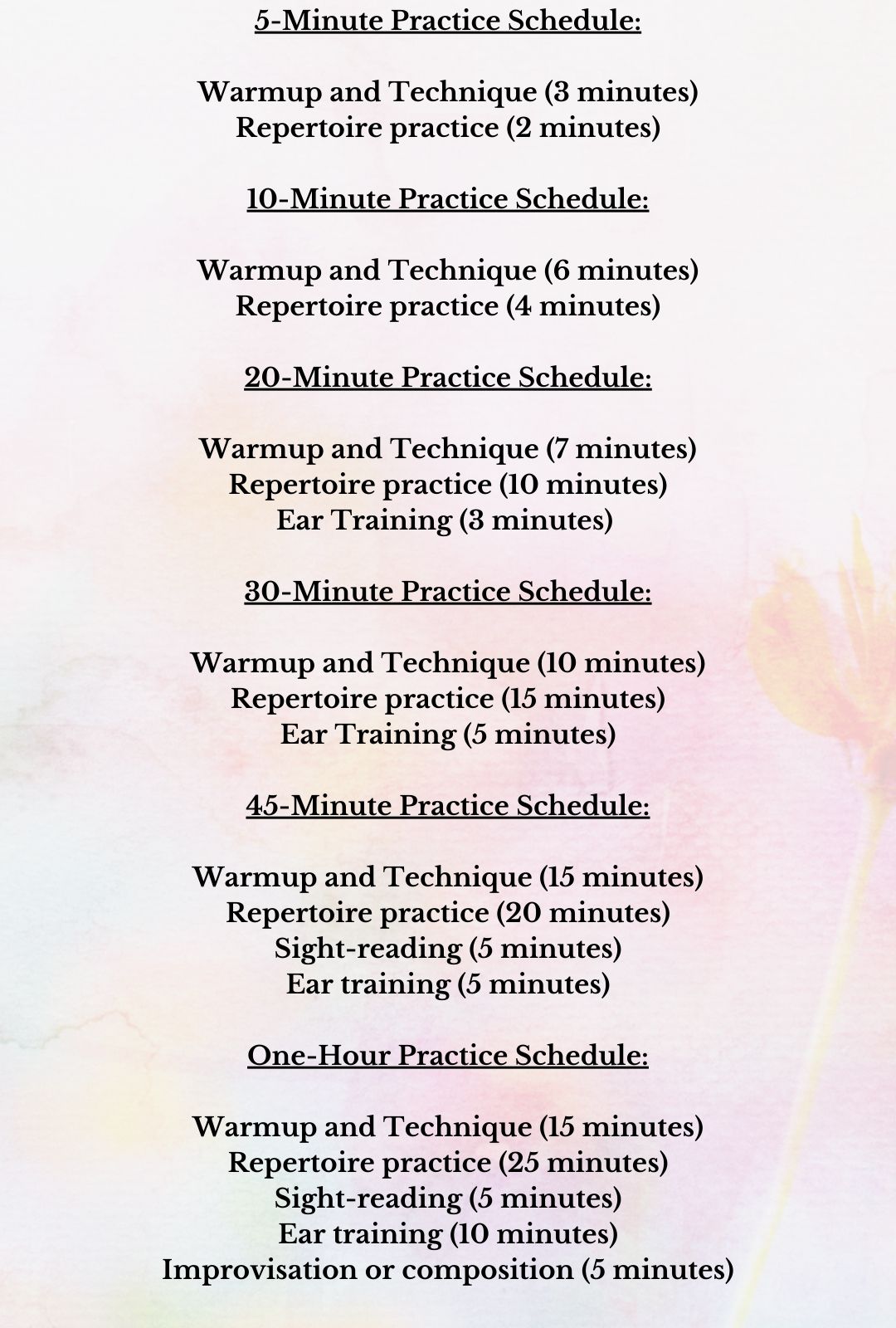 Sample music practice schedules